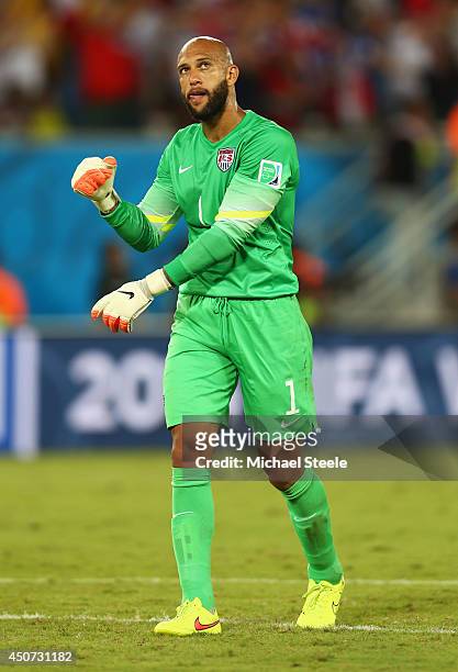 Tim Howard of the United States looks on during the 2014 FIFA World Cup Brazil Group G match between Ghana and the United States at Estadio das Dunas...