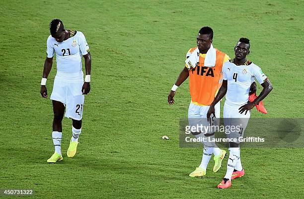 John Boye of Ghana, Rashid Sumaila, Daniel Opare look dejected after their team's 2-1 defeat to the United States in the 2014 FIFA World Cup Brazil...