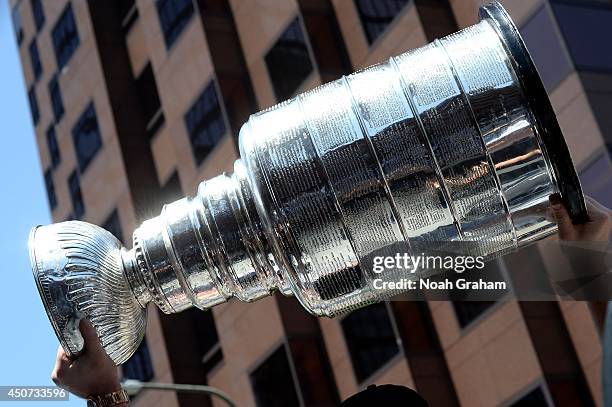 General view of the Stanley Cup during the Los Angeles Kings victory parade and rally on June 16, 2014 in Los Angeles, California.