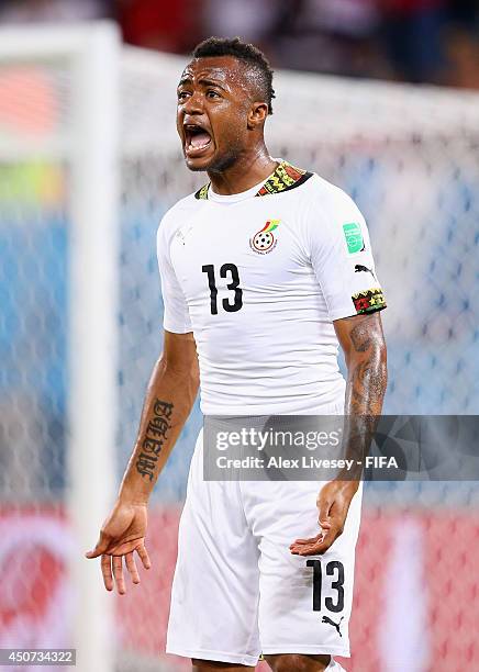 Jordan Ayew of Ghana reacts during the 2014 FIFA World Cup Brazil Group G match between Ghana and USA at Estadio das Dunas on June 16, 2014 in Natal,...