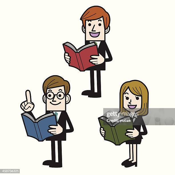 business people reading book - reading glasses on white stock illustrations