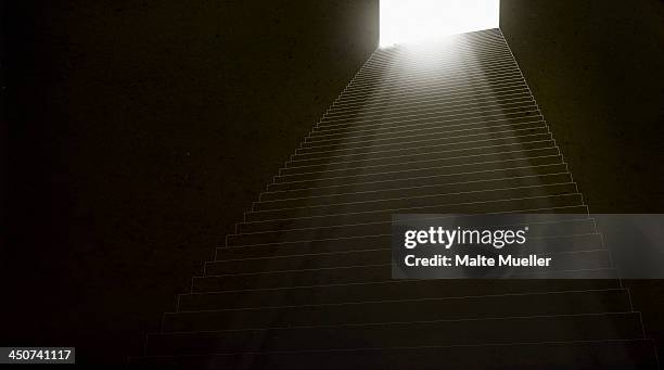 stairs leading up to a brightly illuminated doorway - opportunity stock illustrations