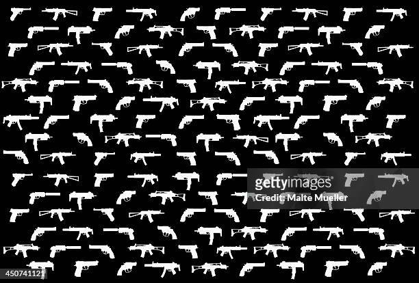 stencils of various guns arranged in rows - weaponry stock illustrations