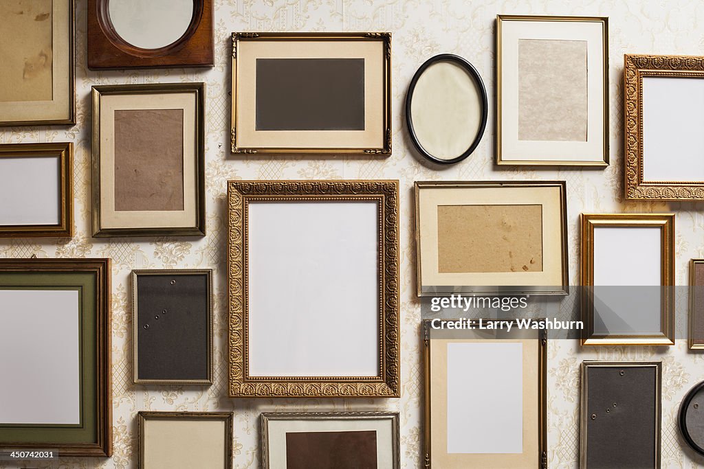 Various empty picture frames, close-up