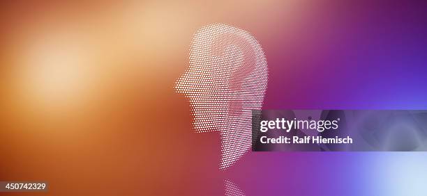 graphic of a man in profile with a question mark - colourful background studio stock illustrations