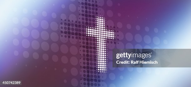 Dot patterned cross reflected on abstract surface Dot patterned cross reflected on abstract surface