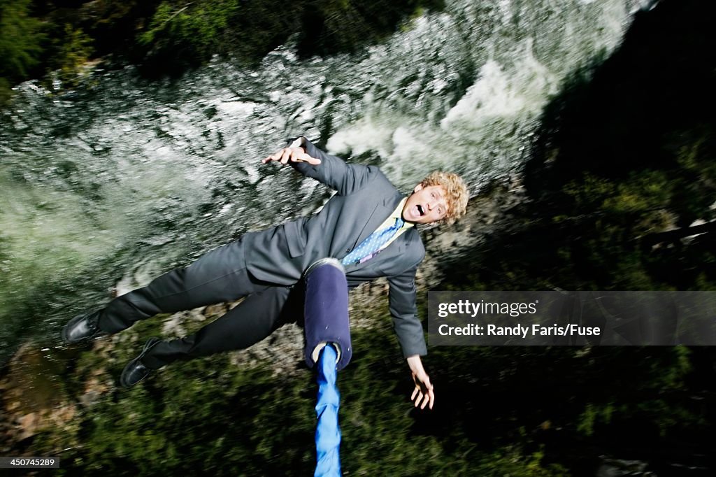 Businessman Bungee Jumping