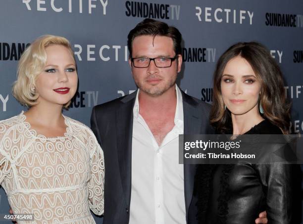 Adelaide Clemens, Aden Young and Abigail Spencer attend the SundanceTV's series season 2 premiere of 'Rectify' at Sundance Sunset Cinema on June 16,...