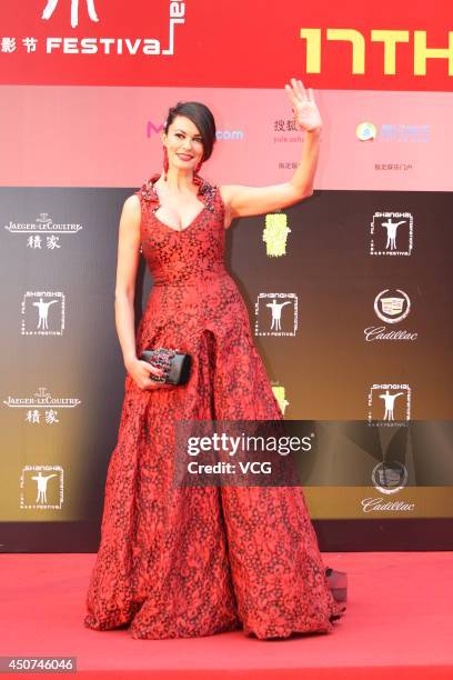 Italian actress Maria Grazia Cucinotta arrives for the red carpet of the 17th Shanghai International Film Festival at Shanghai Grand Theatre on June...