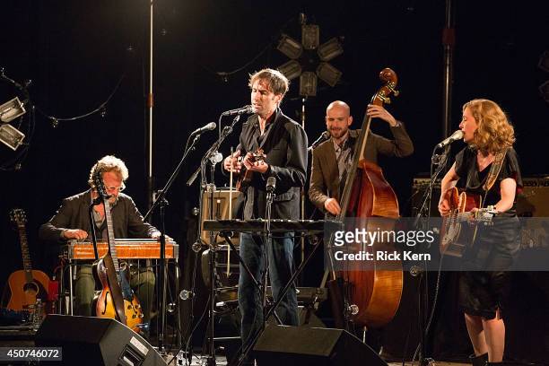 Musicians Eric Heywood, Andrew Bird, Alan Hampton, and Tift Merritt perform in concert at the Paramount Theatre on June 16, 2014 in Austin, Texas.
