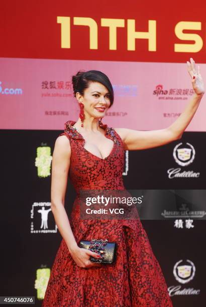 Italian actress Maria Grazia Cucinotta arrives for the red carpet of the 17th Shanghai International Film Festival at Shanghai Grand Theatre on June...