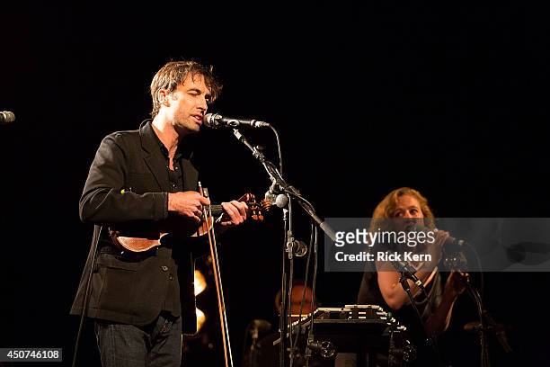 Singer-songwriters Andrew Bird and Tift Merritt perform in concert at the Paramount Theatre on June 16, 2014 in Austin, Texas.