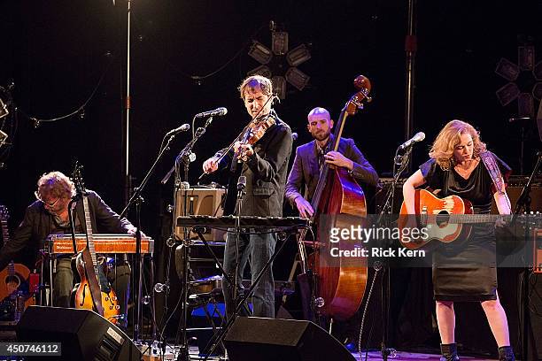 Musicians Eric Heywood, Andrew Bird, Alan Hampton, and Tift Merritt perform in concert at the Paramount Theatre on June 16, 2014 in Austin, Texas.