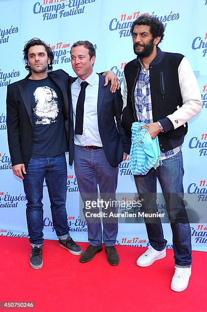 Pio Marmai, guest and Ramzy attend the Des Lendemains Qui Chantent Paris Premiere during Day 6 of the Champs Elysees Film Festival on June 16, 2014...