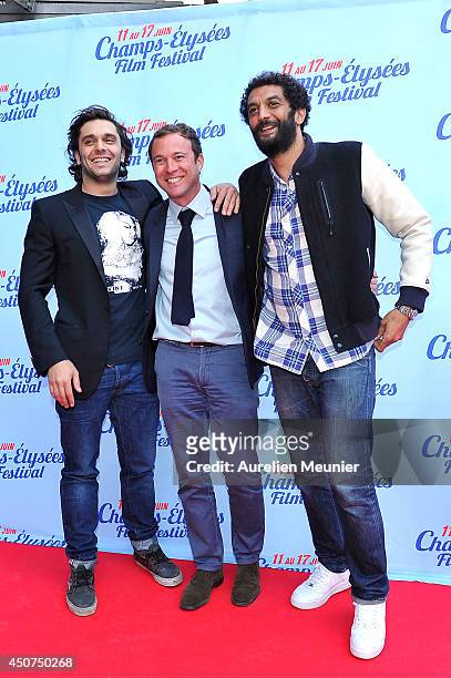 Pio Marmai, guest and Ramzy attend the Des Lendemains Qui Chantent Paris Premiere during Day 6 of the Champs Elysees Film Festival on June 16, 2014...