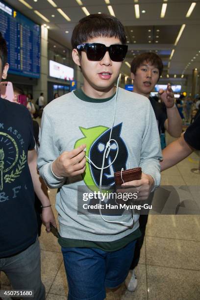 Park Yoo-Chun of South Korean boy band JYJ is seen upon arrival at Incheon International Airport on June 15, 2014 in Incheon, South Korea.