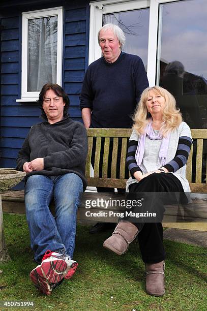 Folk musicians Alan Thomson, Gerry Conway and Jacqui McShee photographed during a home rehearsal as part of Jacqui McShee's Pentangle, taken on March...