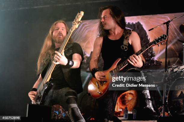 Rob van der Loo and Isaac Delahaye of Epica performs on stage at Pinkpop 2014 on June 7, 2014 in Landgraaf, Netherlands.