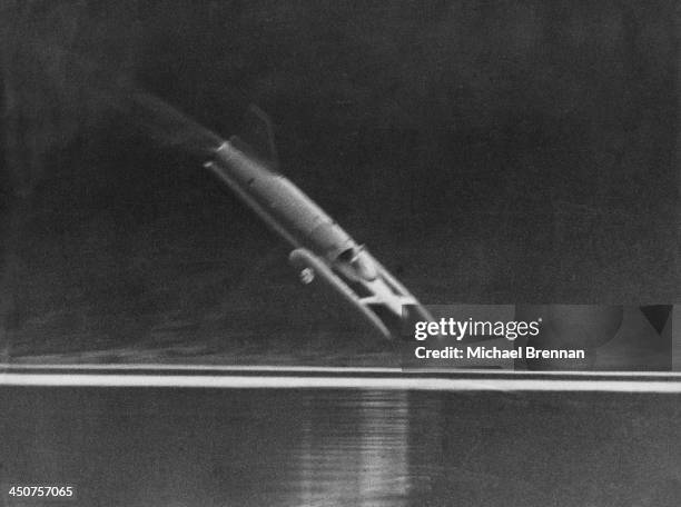 Donald Campbell's speed boat Bluebird K7 crashes at Coniston Water in the Lake District, during an attempt on the world water speed record, 4th...