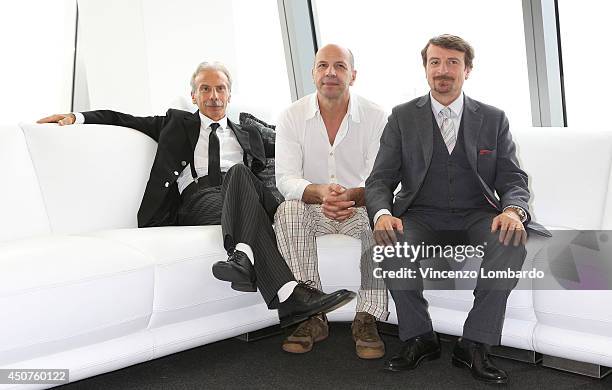 Giovanni Storti, Aldo Baglio and Giacomo Poretti known as Aldo, Giovanni e Giacomo attend the 'Il Ricco, Il Povero E Il Maggiordomo' - On Set...