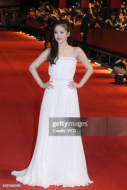 South Korea actress Song Hye-kyo walks the red carpet at the 17th Shanghai International Film Festival on June 14, 2014 in Shanghai, China