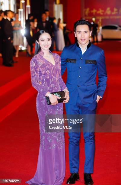 Actress Dong Xuan walks the red carpet at the 17th Shanghai International Film Festival on June 14, 2014 in Shanghai, China