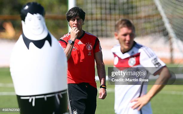 Head coach Joachim Loew reacts during the German national team training at Campo Bahia on June 17, 2014 in Santo Andre, Brazil.