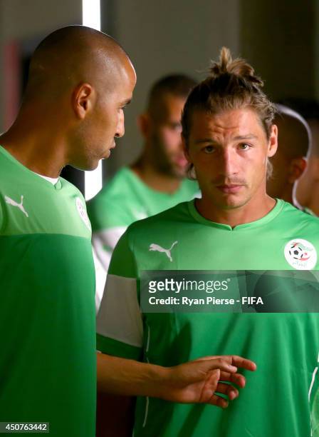 Mehdi Mostefa of Algeria looks on prior to the 2014 FIFA World Cup Brazil Group H match between Belgium and Algeria at Estadio Mineirao on June 17,...