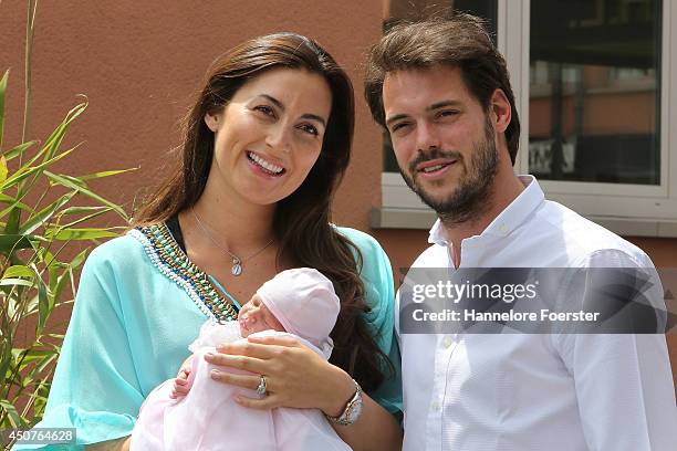 Prince Felix of Luxembourg and Princess Claire of Luxembourg leave with their daughter Princess Amalia, Gabriela, Maria Teresa the Maternity...