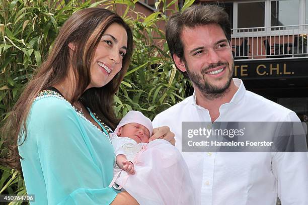 Prince Felix of Luxembourg and Princess Claire of Luxembourg leave with their daughter Princess Amalia, Gabriela, Maria Teresa the Maternity...