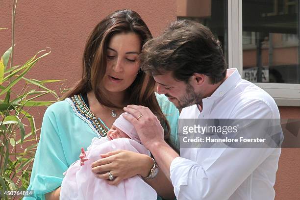 Prince Felix of Luxembourg and Princess Claire of Luxembourg present their daughter Princess Amalia, Gabriela, Maria Teresa on June 17, 2014 in...