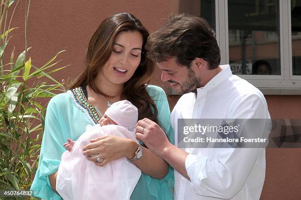 Prince Felix of Luxembourg and Princess Claire of Luxembourg present their daughter Princess Amalia, Gabriela, Maria Teresa on June 17, 2014 in...