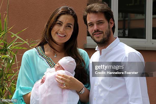 Prince Felix of Luxembourg and Princess Claire of Luxembourg leave with their daughter Princess Amalia, Gabriela, Maria Teresa the Maternity...