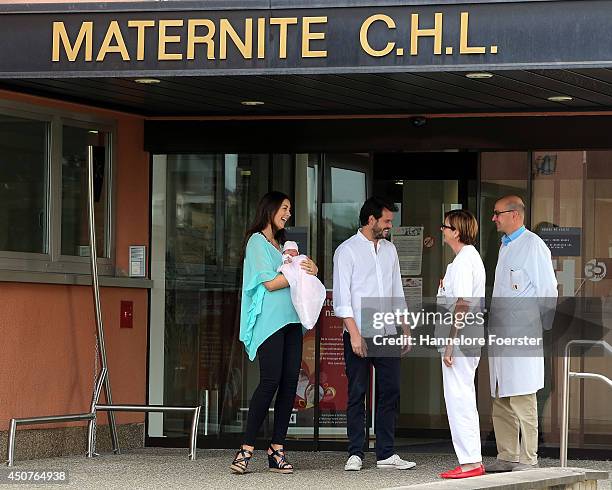 Prince Felix of Luxembourg and Princess Claire of Luxembourg leave with their daughter Princess Amalia, Gabriela, Maria Teresa the Maternity...