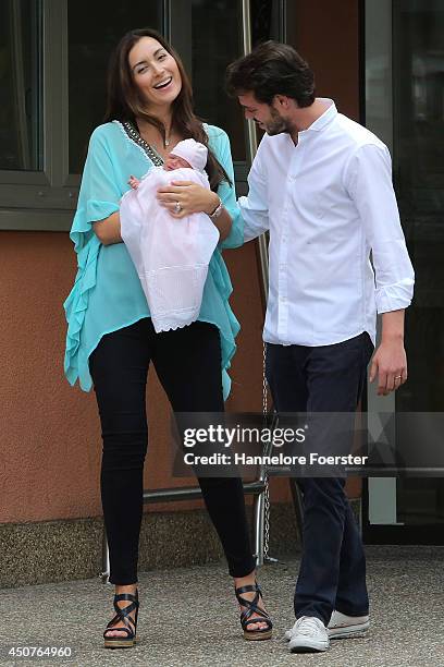 Prince Felix of Luxembourg and Princess Claire of Luxembourg leave with their daughter Princess Amalia, Gabriela, Maria Teresa the Maternity...