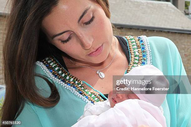 Princess Claire of Luxembourg presents her daughter Princess Amalia, Gabriela, Maria Teresa after leaving the Maternity Grand-Duchesse Charlotte...