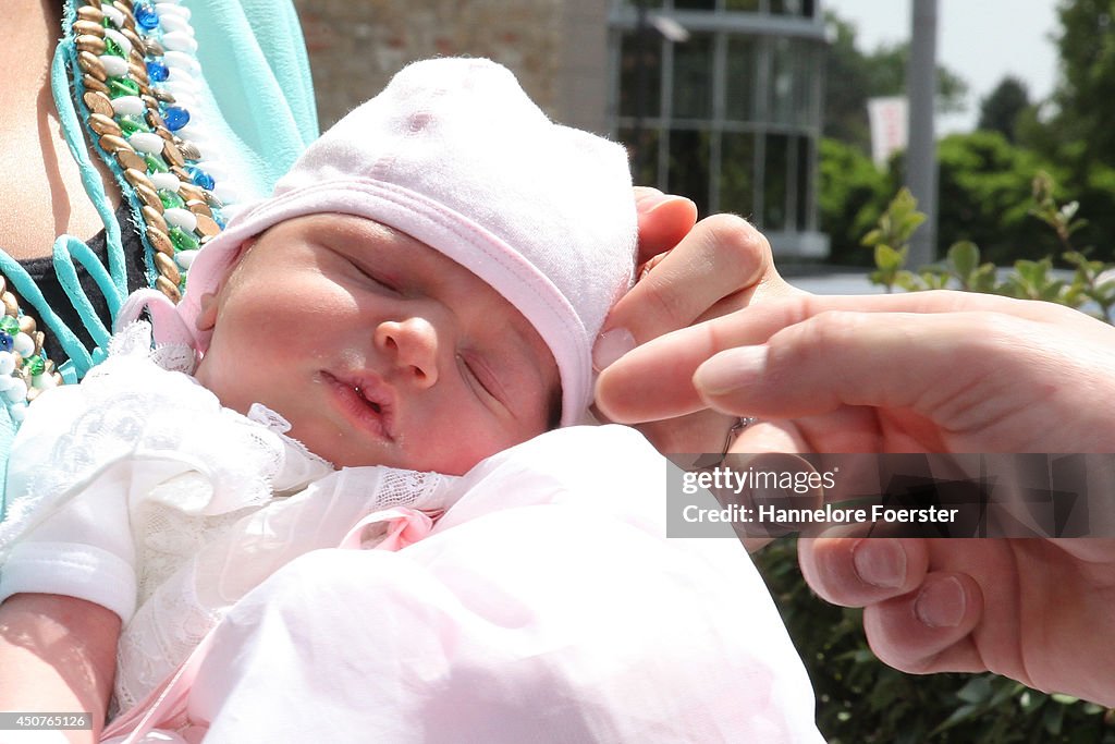 Prince Felix Of Luxembourg And Princess Claire of Luxembourg Present Their Daughter Princess Amalia, Gabriela, Maria Teresa