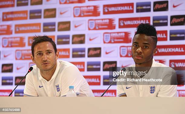 Frank Lampard and Raheem Sterling talk to the media during an England press conference at The Urca Miltary Base on June 17, 2014 in Rio de Janeiro,...