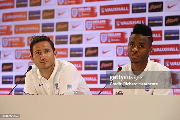 Frank Lampard and Raheem Sterling talk to the media during an England press conference at The Urca Miltary Base on June 17, 2014 in Rio de Janeiro,...