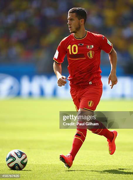 Eden Hazard of Belgium controls the ball during the 2014 FIFA World Cup Brazil Group H match between Belgium and Algeria at Estadio Mineirao on June...