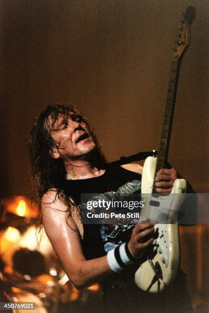 Janick Gers of Iron Maiden performs on stage at Brixton Academy, on November 10th, 1995 in London, England.