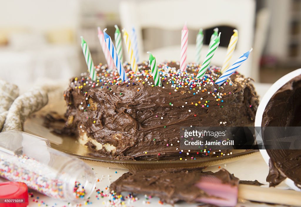 Studio Shot of chocolate birthday cake