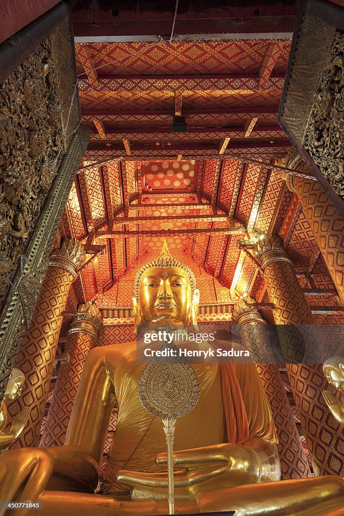 Thailand, Ayutthaya, Interior view of temple with Budda statue