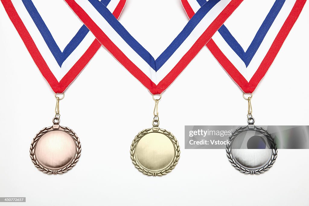 Studio shot of three medals
