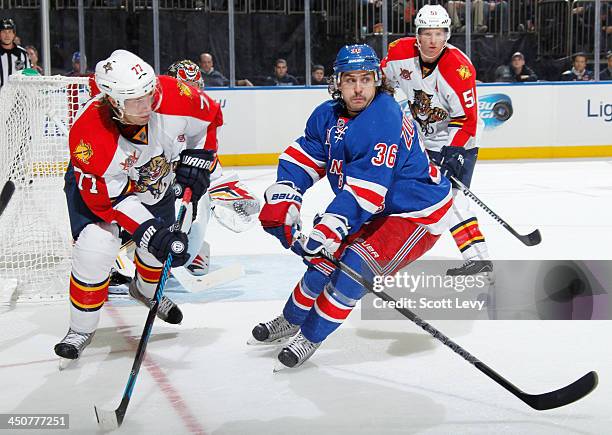 Mats Zuccarello of the New York Rangers skates against the Florida Panthers at Madison Square Garden on November 10, 2013 in New York City. The New...