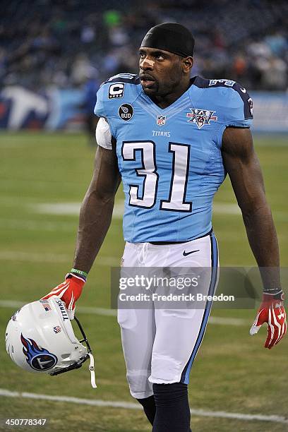 Bernard Pollard of the Tennessee Titans warms up prior to a game against the Indianapolis Colts at LP Field on November 14, 2013 in Nashville,...