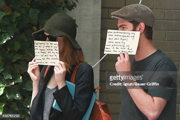 Andrew Garfield and Emma Stone are seen on June 17, 2014 in New York City.