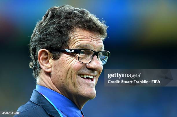 Coach Fabio Capello of Russia looks on prior to the 2014 FIFA World Cup Brazil Group H match between Russia and Korea Republic at Arena Pantanal on...