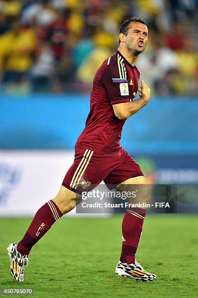 Aleksandr Kerzhakov of Russia celebrates after scoring the team's first goal during the 2014 FIFA World Cup Brazil Group H match between Russia and...