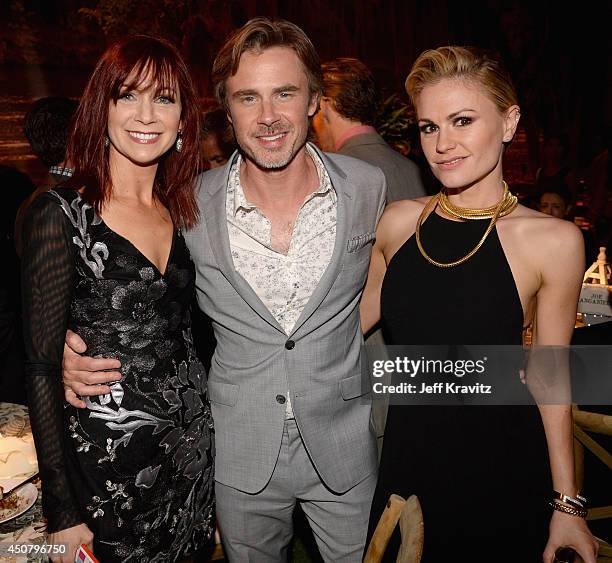 Actors Carrie Preston, Sam Trammell, and Anna Paquin attend HBO "True Blood" season 7 premiere after party at Hollywood Roosevelt Hotel on June 17,...